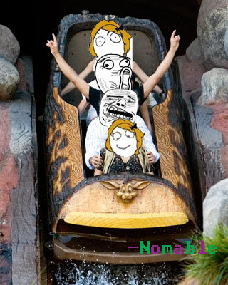 Memes on Splash Mountain. Went to Disneyland today and when I looked back at the picture I got the idea to do this :B OC, it took me an hour to photoshop the me