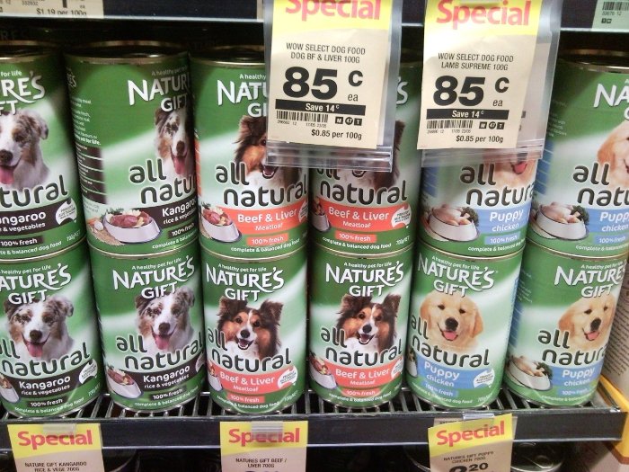 When you see it. Cannabalism promoted to dogs via pet food.&lt;br /&gt; I snapped this photo as I was walking through my local supermarket two days ago, so I do